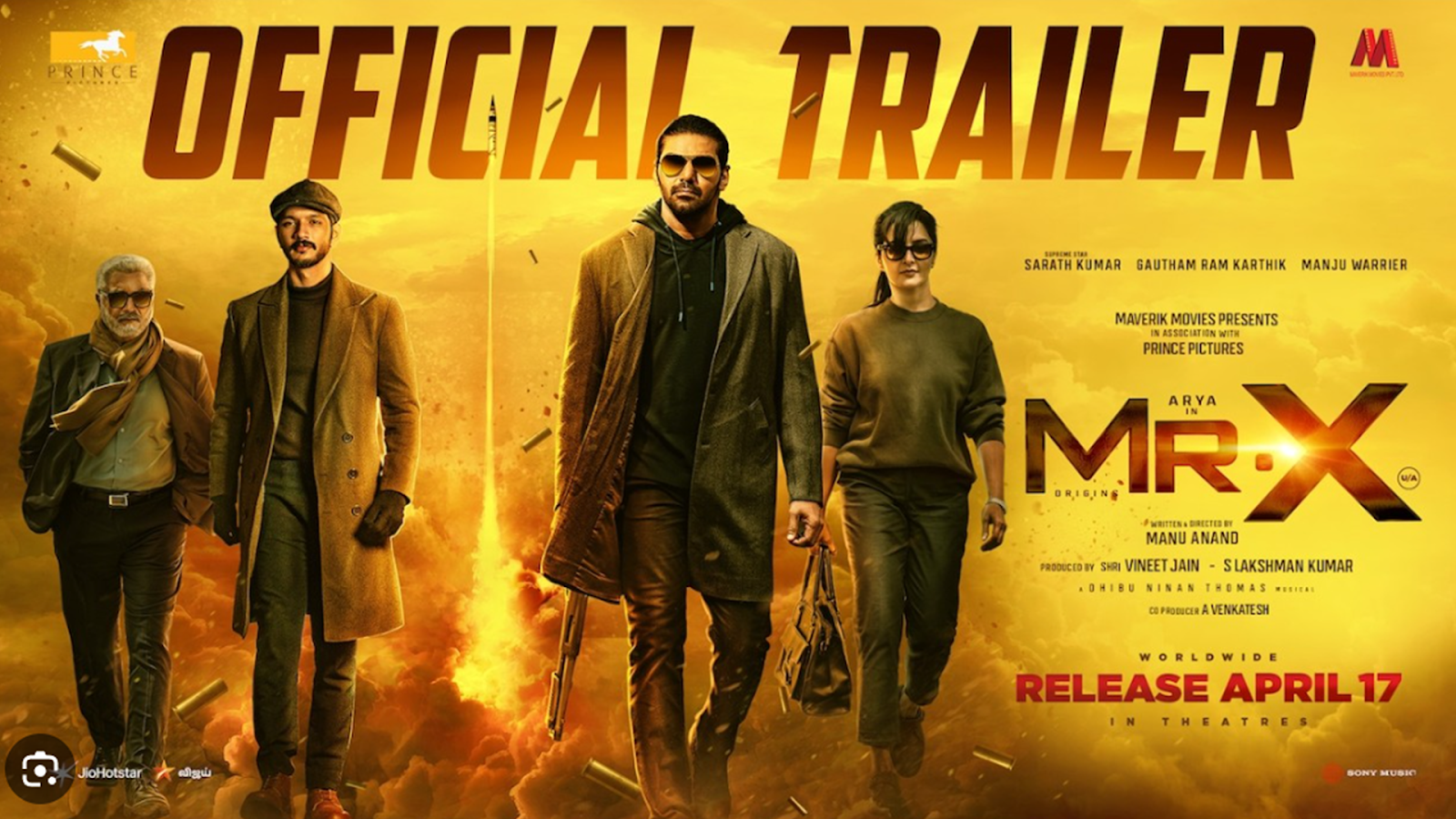 Mr. X டிரைலரில் ஆர்யா, மஞ்சு வாரியர், கௌதம் கார்த்திக் அதிரடி சண்டைக் காட்சியில்.