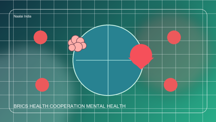 Editorial illustration of BRICS public health cooperation with mental health and non-communicable disease focus