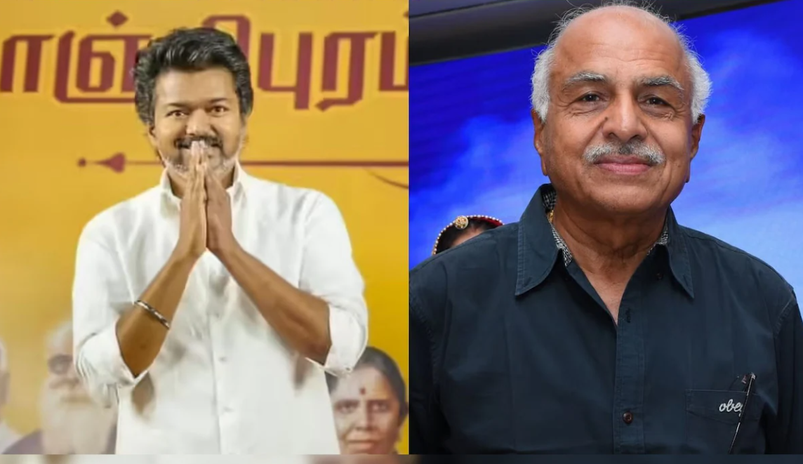 விஜய் மற்றும் ஆர்.பி. சௌத்ரி இணைந்திருக்கும் புகைப்படம்.