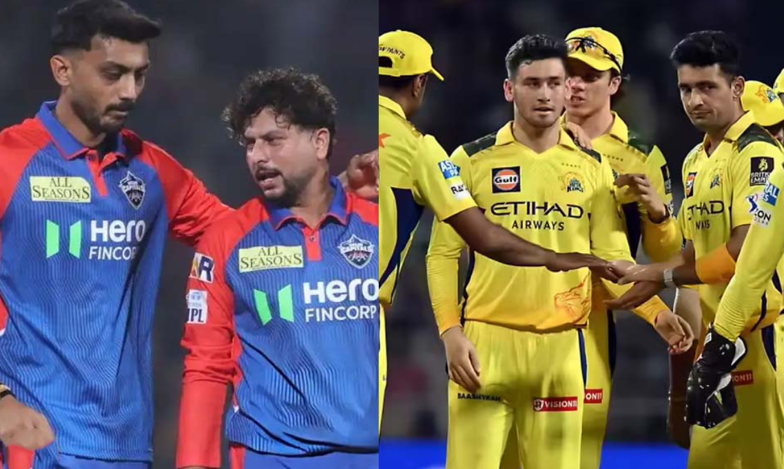 சிஎஸ்கே பந்துவீச்சாளர்கள் விக்கெட் வீழ்த்தியதை கொண்டாடும் தருணம்.