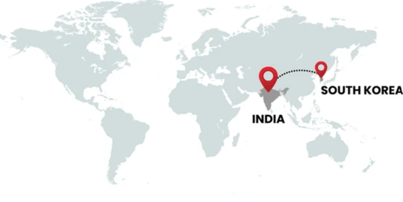 இந்தியா மற்றும் தென் கொரியாவின் உலக வரைபடம்.