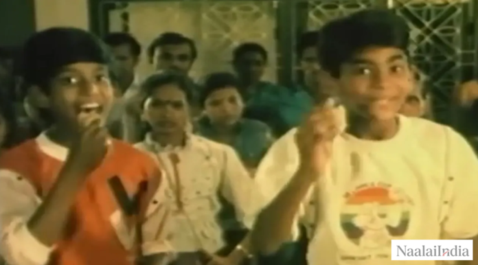 இளம் நடிகர் விஷால் மற்றும் அவரது அண்ணன் அஜய் விக்ரம் கிருஷ்ணா ஒரு பழைய கருப்பு-வெள்ளை புகைப்படத்தில்.