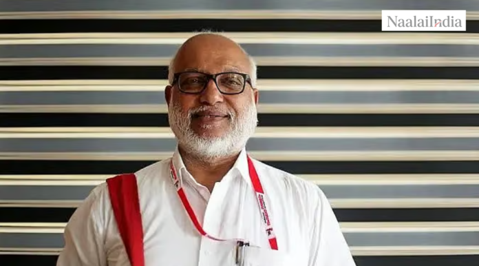 மார்க்சிஸ்ட் கம்யூனிஸ்ட் கட்சி பொதுச்செயலாளர் எம்.ஏ. பேபி மற்றும் தமிழக வெற்றிக் கழகத் தலைவர் விஜய்