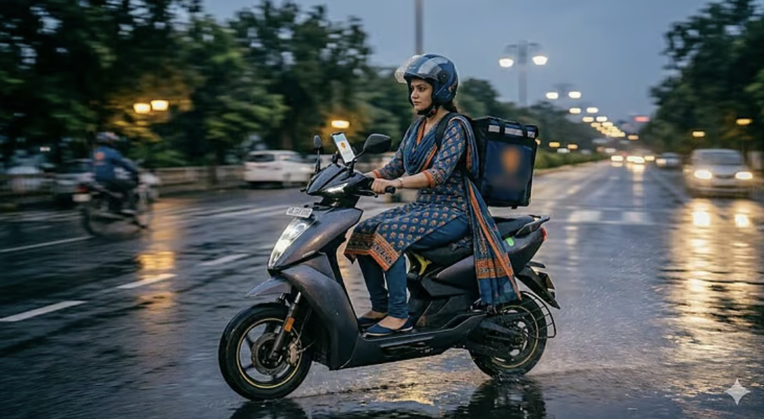 சாலை விபத்தில் சிதறிய டெலிவரி பைக் மற்றும் பாக்ஸ்.