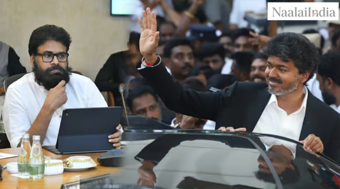 ஆந்திரத் துணை முதல்வர் பவன் கல்யாண் மற்றும் தமிழ்நாட்டு முதல்வர் விஜய்.