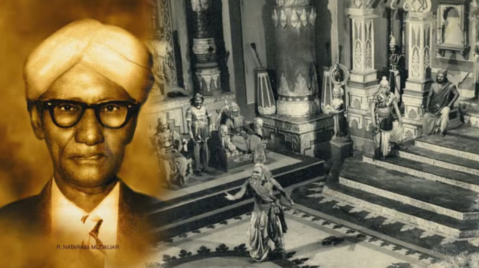 தமிழ் சினிமாவின் முதல் இயக்குநர் ஆர். நடராஜ முதலியார் ஒரு ஸ்டுடியோவில் அமர்ந்திருக்கும் அரிய கருப்பு வெள்ளை புகைப்படம்.