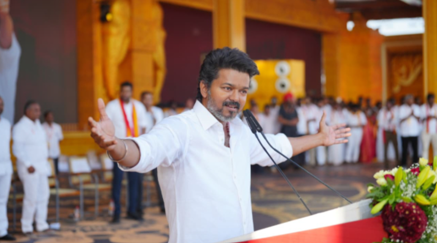 விஜய் முதல்வராகப் பதவியேற்பது குறித்த கருத்துக் காட்சி.